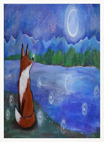 Moonlit Fox Dreams | Poster - White Frame Interior