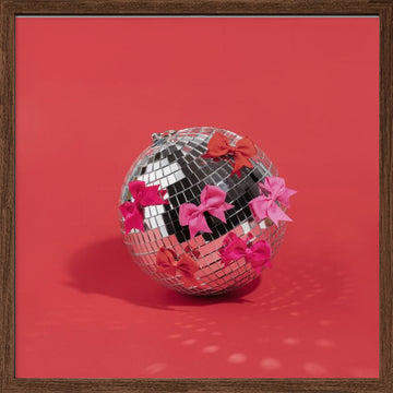 Pink Bow Disco Ball | Poster - Walnut Frame Interior
