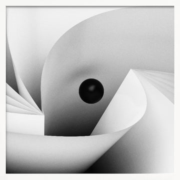 Black Sphere White Curves | Poster - White Frame Interior