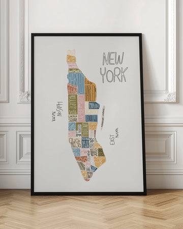 Colorful Manhattan Neighborhoods Map | Poster - Room Interior 1