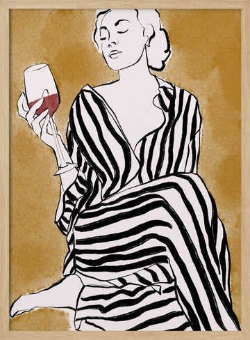 Striped Serenity With Wine | Poster - Wood Frame Interior