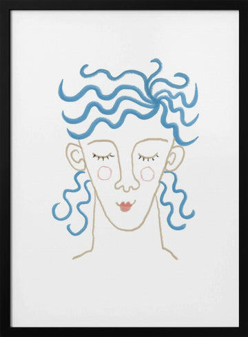 Dreamy Blue Hair Woman | Poster - Black Metal Frame Interior