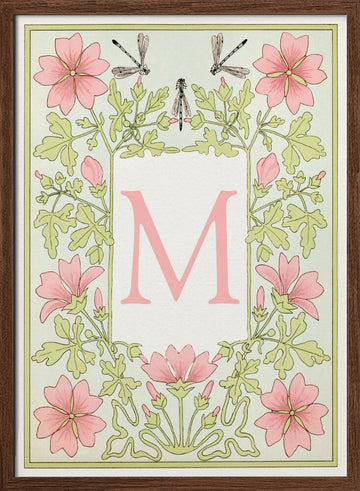 M Floral Monogram | Poster - Walnut Frame Interior