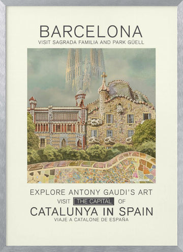 Barcelona Gaudi Landmarks | Poster - Silver Frame Interior