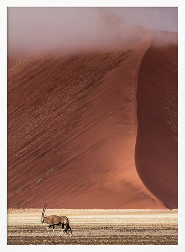 Misty Red Desert Oryx | Poster - White Frame Interior