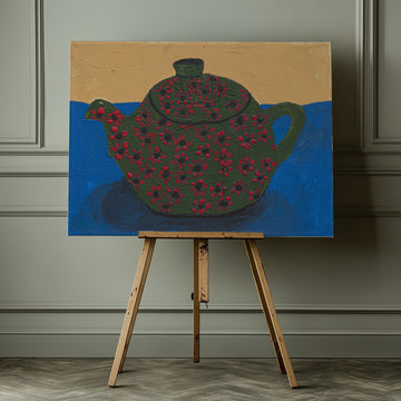 Green Floral Teapot Still Life | Canvas - Room Interior 1