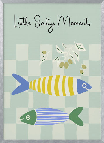 Striped Fish and Olives | Poster - Silver Frame Interior