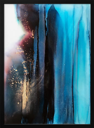 Deep Blue Gold Flow | Poster - Black Metal Frame Interior