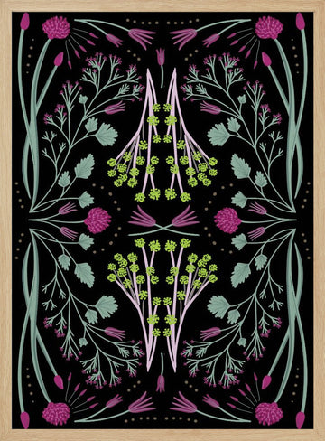 Folk Mirrored - Black, Green and Pink | Poster - Wood Frame Interior