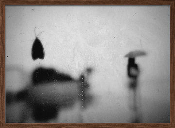 Moth and Umbrella Silhouette | Poster - Walnut Frame Interior