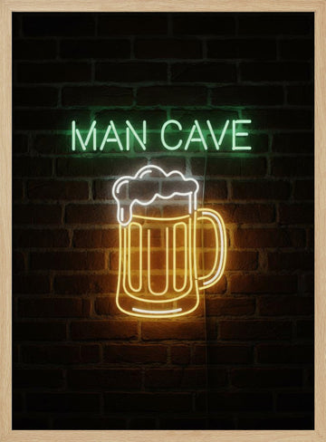 Man Cave Neon Beer Mug | Poster - Wood Frame Interior