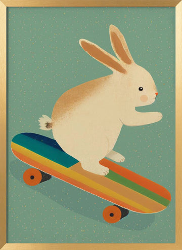 Skateboarding Bunny | Poster - Gold Frame Interior
