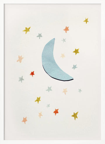 Soft Moon and Stars | Poster - White Frame Interior