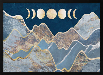 Golden Moon Mountains | Poster - Black Metal Frame Interior
