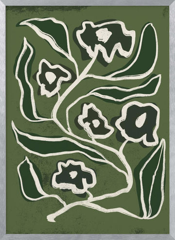 Modern Green Flowers | Poster - Silver Frame Interior