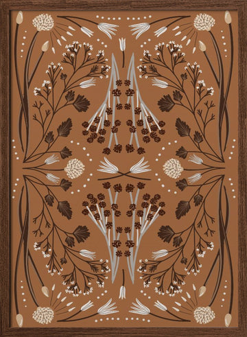 Folk Mirrored Botanicals - Earth Tones | Poster - Walnut Frame Interior