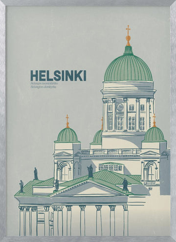 Helsinki Cathedral Illustration | Poster - Silver Frame Interior
