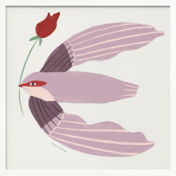 Whimsical Bird with Rose | Poster - White Frame Interior