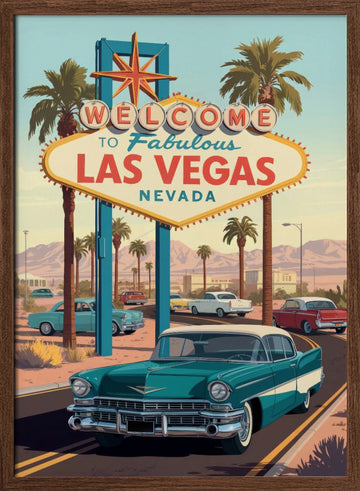 Iconic Las Vegas Welcome | Poster - Walnut Frame Interior