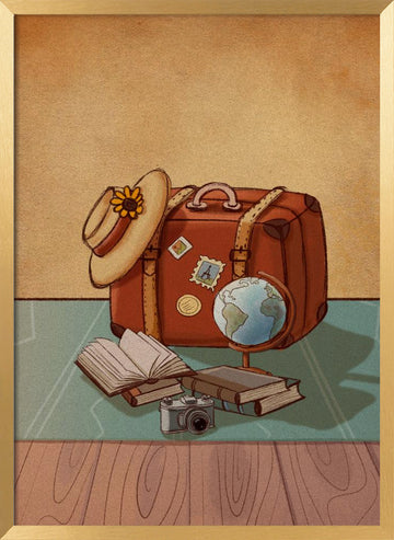 Vintage Travel Essentials | Poster - Gold Frame Interior