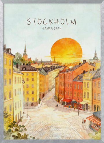 Stockholm Gamla Stan Sunset | Poster - Silver Frame Interior