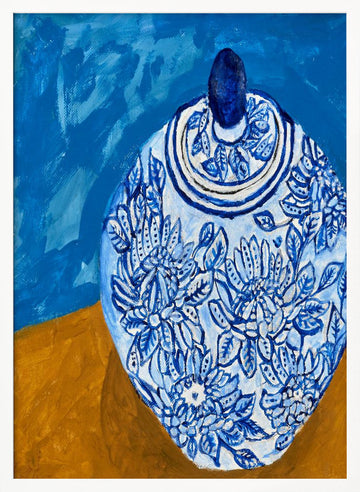 Elegant Blue Floral Jar | Poster - White Frame Interior