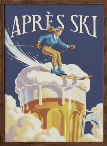 Apres Ski Fun | Poster - Walnut Frame Interior