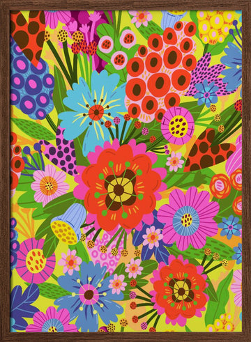 Vibrant Blossoms | Poster - Walnut Frame Interior