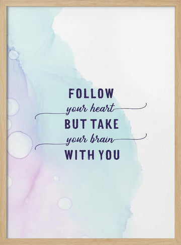 Pastel Heart Brain Quote | Poster - Wood Frame Interior