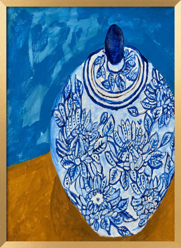Elegant Blue Floral Jar | Poster - Gold Frame Interior