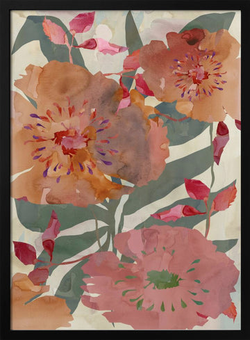 Warm Floral Blooms | Poster - Black Metal Frame Interior