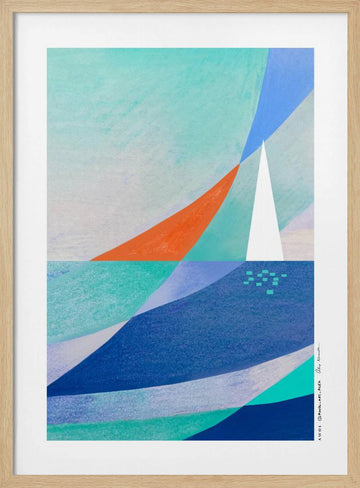 Geometric Ocean Sailboat | Poster - Wood Frame Interior
