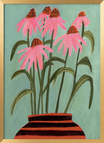 Pink Coneflowers in Vase | Poster - Gold Frame Interior