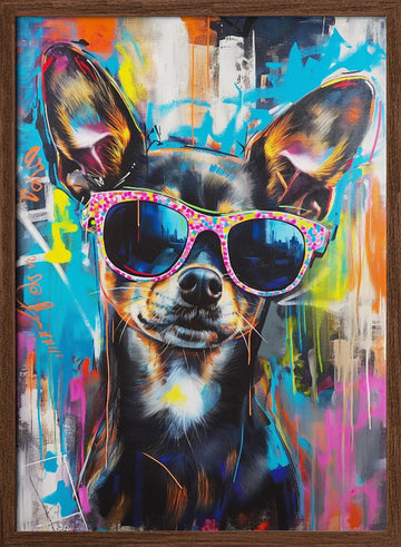 Chihuahua in City Shades | Poster - Walnut Frame Interior