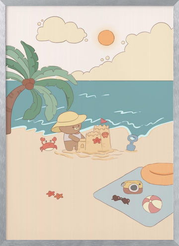 Bear's Beach Day | Poster - Silver Frame Interior