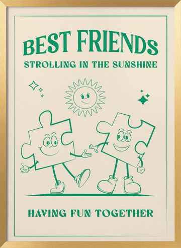 Best Friends Strolling Sunshine | Poster - Gold Frame Interior