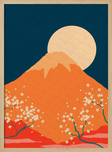Mount Fuji Cherry Moon | Poster - Wood Frame Interior
