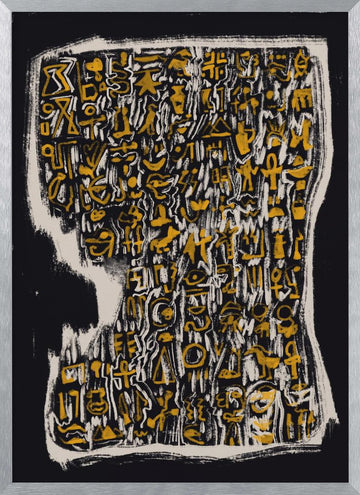Golden Hieroglyphic Head | Poster - Silver Frame Interior