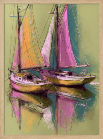 Colorful Sailboat Reflections | Poster - Wood Frame Interior