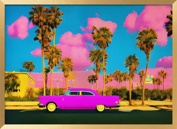 Tropical Pink Car | Poster - Gold Frame Interior