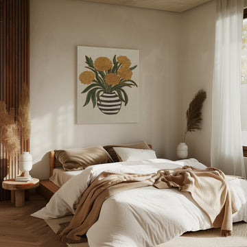 Yellow Chrysanthemums Striped Vase | Canvas - Room Interior 2