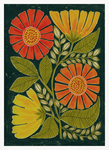 Colorful Folk Flowers | Poster - White Frame Interior