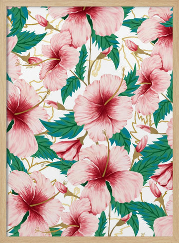 Tropical Pink Hibiscus | Poster - Wood Frame Interior