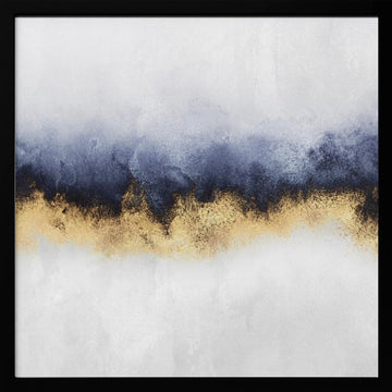 Modern Gold Blue Abstract | Poster - Black Metal Frame Interior