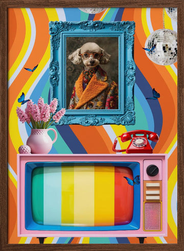 Colorful Retro Poodle | Poster - Walnut Frame Interior