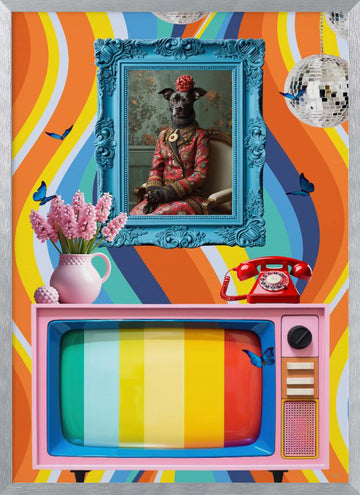 Vibrant Retro Dog Portrait | Poster - Silver Frame Interior