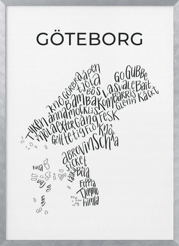 Gothenburg Slang Map | Poster - Silver Frame Interior