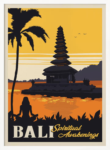 Bali Temple Sunset Meditation | Poster - White Frame Interior