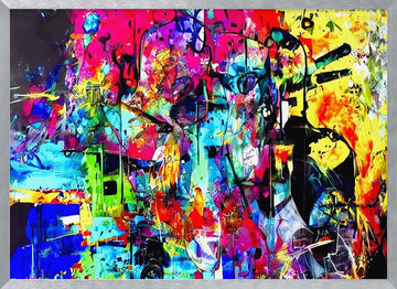 Vibrant Abstract Faces | Poster - Silver Frame Interior
