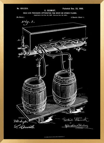 Vintage Beer System Patent | Poster - Gold Frame Interior